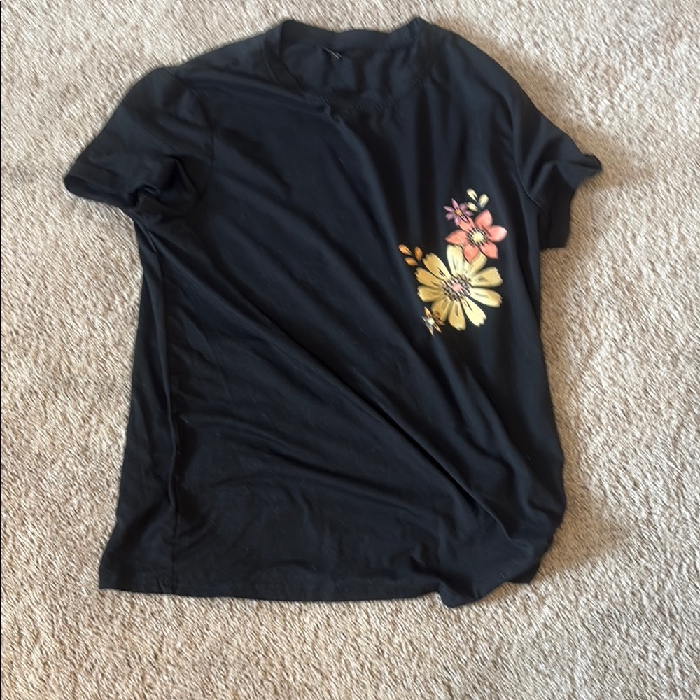 SHEIN Black Tee with Floral Accents
